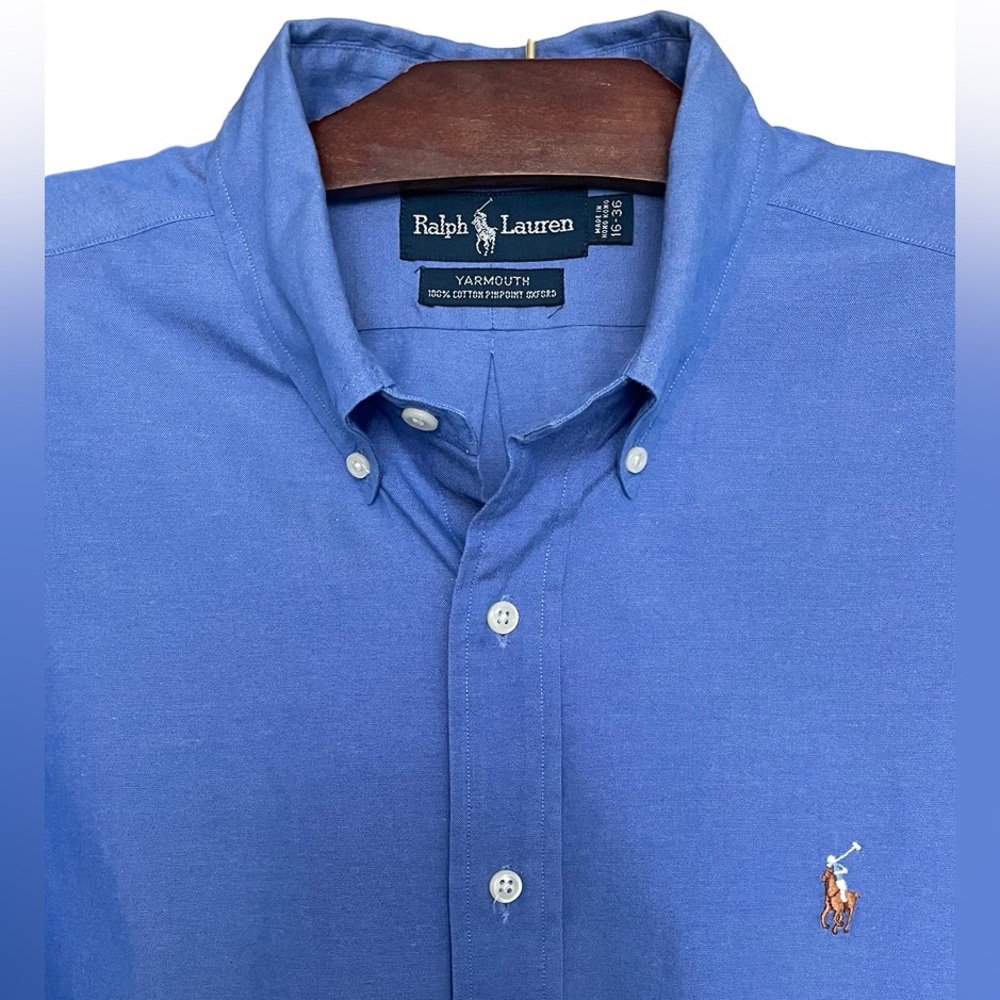 Ralph Lauren Yarmouth Blue Pinpoint Button Down Oxford Shirt EUC Size 16/36
